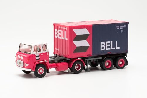herpa LKW Modell Scania LB 76 Container-Sattelzug Van der Linden/Bell, Miniatur im Maßstab 1:87, Sammlerstück, Made in Germany, Kunststoff