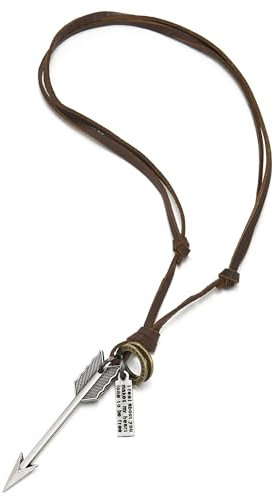 COOLSTEELANDBEYOND Herren Damen Pfeil Anhänger Halskette mit Verstellbaren Braun Lederband, Cool Punk-Rock
