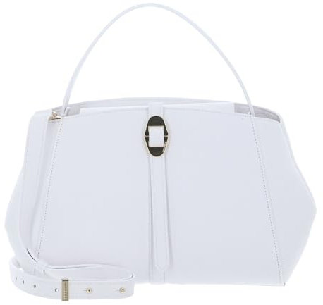 Coccinelle Leder Handtasche Schultertasche Chara Handbag Grained Leather Brillant White weiß