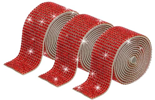 QUARKZMAN 3 Rouleaux 1 Pouce 3 Yards Ruban de Diamant Auto-Adhésif en Strass Cristal pour Projets D'Art et D'Artisanat, Gâteaux de Mariage, Décorations D'Anniversaire Rouge