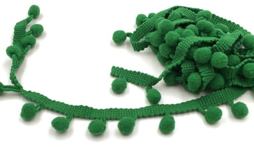 Wisafory 10 Yards Pompon Borte Dekoband Bommelborte Bommelband Fransenband Pomponborte zum Nähen Bommel Fringe Trim Pom Poms Zierborte Nähband für DIY Basteln Kleidung Dekoration Grün