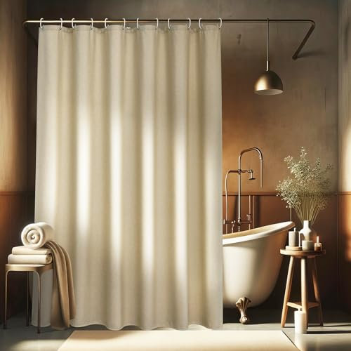EurCross Leinen Texturiert Beige Duschvorhang 180x180 Schwerer Wasserdicht Badvorhang für Badezimmer, Textil Stoff Anti-Schimmel Luxus Waschbar Dusch Vorhang mit 12 Ringen