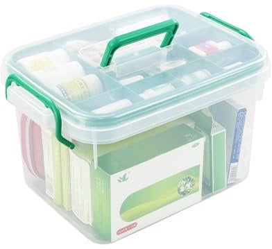 Parlynies Plastic First Aid Box, Medicine Storage Box with Insert, Household Medicine Storage Kit Organizer