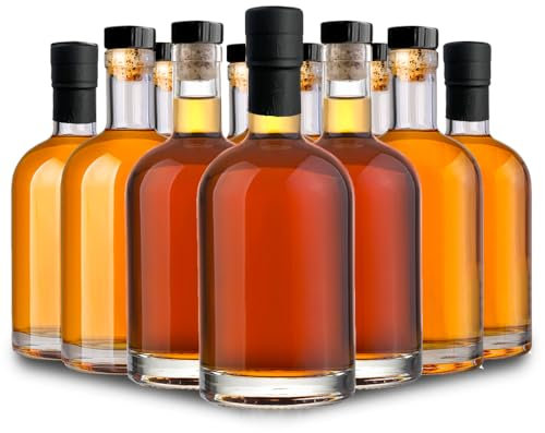 Danmu Art Lot de 12 bouteilles en verre transparent épais avec bouchon en liège pour gin, liqueur, spiritueux, 375 ml