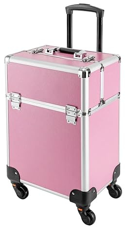 Valise Maquillage Professionnel Jolre, Valise à Roulettes Multifonction avec Serrure, Aluminium, Rose, pour Maquilleurs, Coiffeurs