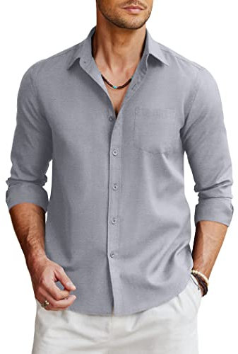 COOFANDY Men's Long Sleeve Oxford Shirt Casual Regular Fit Dress Shirts Formal Cotton Slim fit Shirts with Pocket Grey L