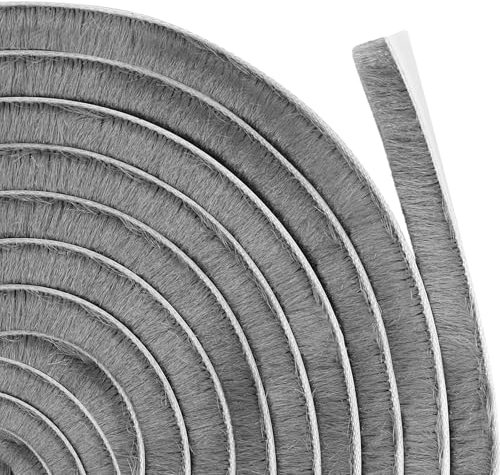 AOTUAO Joint Fenetre, 12 M(L) x 9mm(B) x 9mm(D) Joint Brosse Porte Coulissante, Joint Brosse Autocollant pour Adhésive Arrêt Air, Joint Brosse Porte Fenetre Lsolation Phonique - Gris