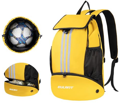 EULANT Fußball Rucksack mit Schuhfach, Multifunktionsrucksack mit bodenfach, Wasserdichter Sporttaschen für Basketball Volleyball Schwimmen Training Strand Yoga,Trockene Nassabscheidung,Gelb