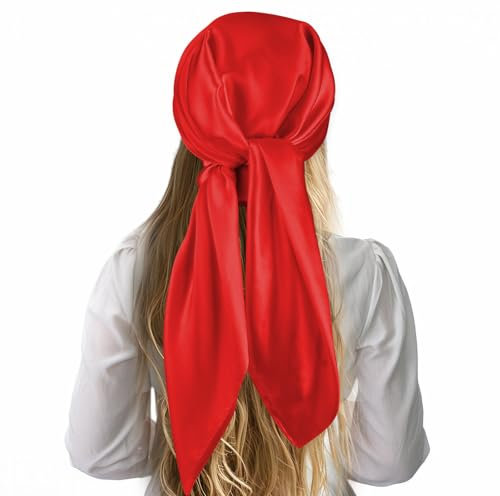 JIEYAO Quadratisches Satin-Kopftuch für Damen, 35 Großes Seidenglänzende Einfarbiger Seidentuch Halstuch Bandana Schlaf Haarbandana für Frauen(Rot)