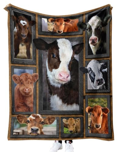 MUNOOR Milchkuh Kuscheldecken 150x200 cm Weich Flanelldecke Wohndecke Geschenke für Kinder Erwachsene, 3D Tier Kuh Decke Sofadecke Couchdecke Tagesdecke
