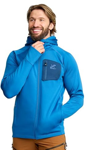 RevolutionRace Evolution Stretch Fleece Hoodie für Herren, Zip Hoodie für Wandern und Outdoor-Aktivitäten, Classic Blue, M