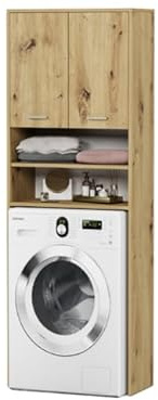Framire Badezimmerschrank L-64 Artisan Eiche 64x30x180 cm – hoher Waschmaschinenschrank für Bad, Hochschrank mit Türen, Modern L-64