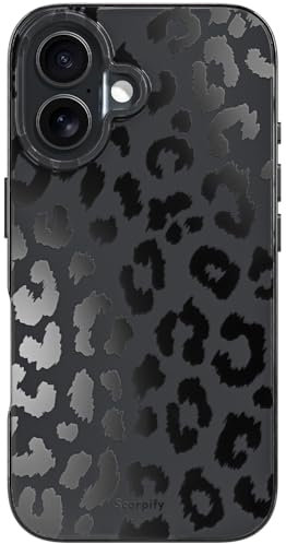 SCORPIFY for iPhone 16 Case [Compatible with MagSafe] with Matte Black Leopard Cheetah Print Design, Cute Magnetic Phone Cover for Women Girls and Men, Slim Bumper with Stylish Pattern