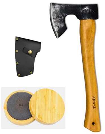 Xforst Hache Viking X-H6 – Hache de Survie 38 cm | Tête Forgée en Acier au Carbone | Manche en Bois de Hickory | Étui de Protection en Cuir Véritable | Beil Bushcraft 0,86 kg