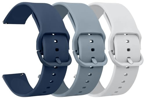 Oumida 3 Pièces 20mm 22mm Bracelet de montre en silicone, Colorée Sport Silicone Souple Bracelet en Dégagement Rapide avec boucle pour Femme Homme, 22mm(Bleu marine+Bleu gris+Gris)
