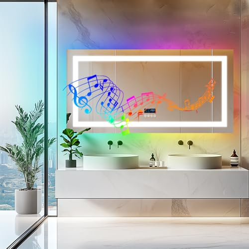 LUVODI Badspiegel mit Bluetooth 160x80cm: Groß RGB Wandspiegel Ganzkörperspiegel mit Bleuchtung Uhr Lichtspiegel, Dimmbar, 11 Lichtfarben, Speicherfunktion, LED Spiegel für Hotel Flur Bar Bad