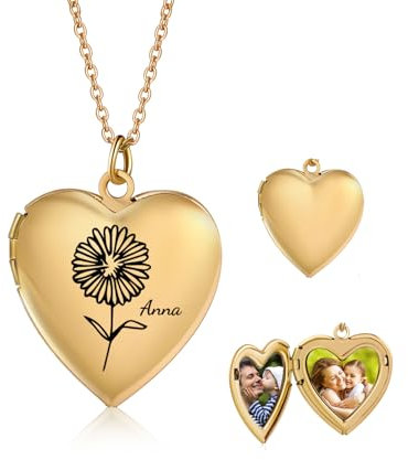 Wamantic Kette Damen mit Bild Personalisierte Weihnachtsgeschenke Halskette mit Foto Namen Kette Herz Geschenke für Frauen Mama Tochter (Gold)