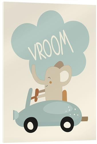 Posterlounge Baby Elephant Vroom Tableau en verre acrylique de Kidz Collection 13 x 18 cm Beige Tableaux Décoration murale