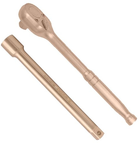 WEDO Funkenfreies Ratschen-Set, 3/8-Zoll-Antrieb, Ratschenschlüssel, 180 mm, 3/8-Zoll-Verlängerungsstange, 150 mm, Berylliumkupfer, nicht magnetisch, korrosionsbeständig, BAM- und FM-Zertifikat,