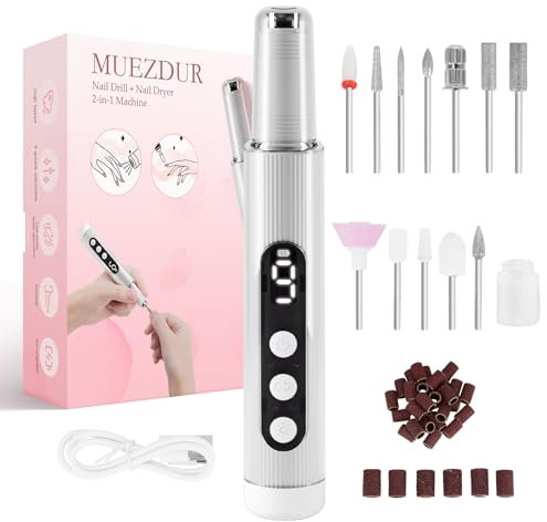 MUEZDUR Electric Nail Files, Nail Drill Machine with UV Light for Acrylic Nails Gel, 9 Speeds 30000RPM Adjustable Professional E File, Manicure & Pedicure Tools Gifts for Girl Women Mum