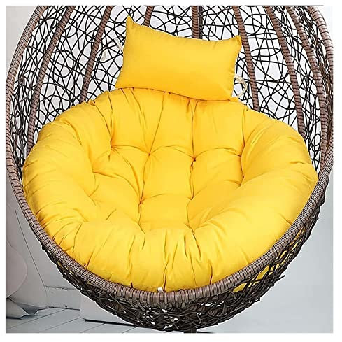 Dicker gelber Hängesessel für Terrasse, 105 cm, Outdoor-Schaukelstuhl mit bequemem Kissen und stabilem Hängestuhl