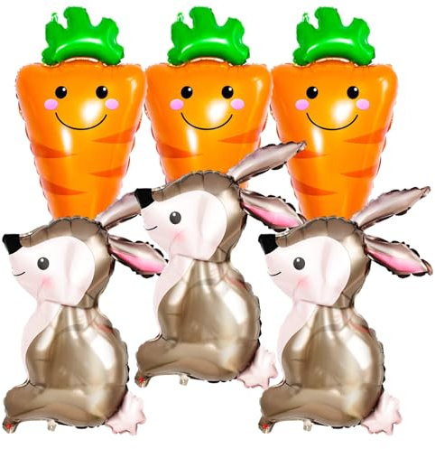 Folienballon Ostern, 6 Stück Ostern Luftballons Kit, Niedlich Hase Karotte Luftballon, Osterballons Groß Interessant Oster Folienballons für Partydekorations Zubehör
