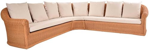 Krines Home Exklusives Ecksofa Mons aus echtem Rattan Wohnzimmer Couch L Form Rattan Ecklounge Eckgarnitur Wohnlandschaft Ecke Rattanmöbel (Terracotta, 290 x 290)