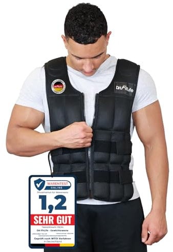 DH FitLife Verstellbare Gewichtsweste 10/20/30KG zum Muskelaufbau u. Krafttraining | Weighted Vest | Laufweste Damen Herren | Fitness Trainingsweste (Schwarz-10kg)