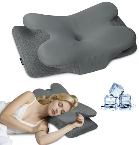Aoceki Memory Foam Orthopädisches Kissen für Alle Schläfer,Nackenstützkissen, Ergonomisches Kopfkissen für Seitenschläfer,Optimaler Komfort bei Nacken- und Schulterschmerzen (Dunkelgrau)