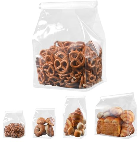 50 bolsas de pan para panes caseros, 5.1 x 8.6 x 3.9 pulgadas, bolsas de pan transparentes con cierre de lazo de estaño, bolsa de almacenamiento para panadería, cafetería, alimentos horneados, masa