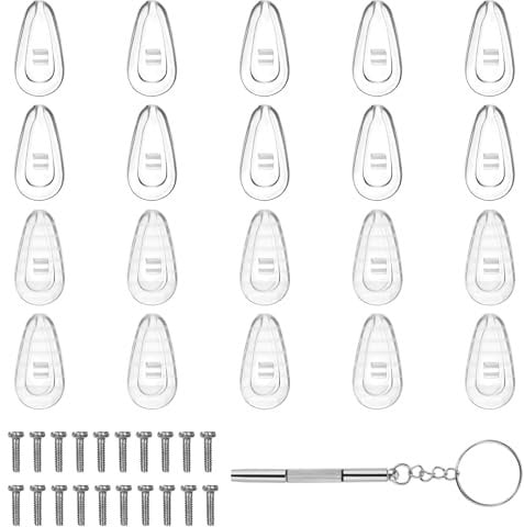 10 Pairs Eyeglass Nose Pads, Glasses Nose Grips Non Slip Comfort Soft Silicone Glasses Pad Eyeglass Repair Kit with Screws and Screw Driver for Eye Glass Sunglasses(Clear)