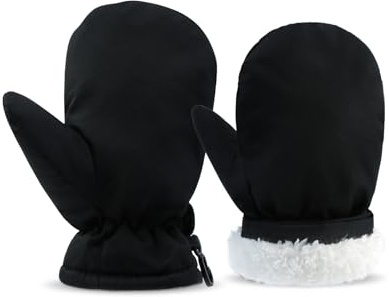 SEYUFN Ski Gants Hiver Gant Enfant Fille Moufles Bebe Moufle Garçon Respirant Gant pour Filles Peluche Gants Garçon Chaud (Noir, M(1-2 Ans))