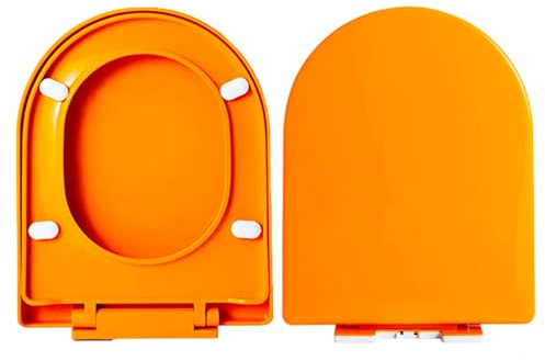 Brigtviee D/U-Shaped Soft Close Toilet Seat, Adjustable Hinges Toilet Seats with Quiet and Soft Close Lid and Seat, Top Mount, Easy to Install also Easy to Clean, PP,Orange,36x44.5cm