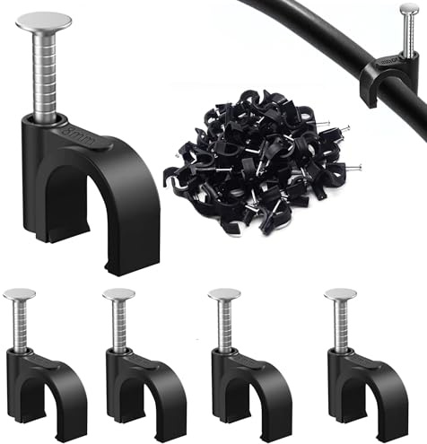 100PCS Round Cable Clips, 8MM Cable Nail Clips,Wire Tidy Clips, Durable Cable Wall Clips for Organizing Ethernet, USB Cable, Phone Line and TV Line-Black