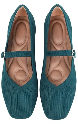 Maqixz Knit Flats for Women Square Toe Casual Ballet Flat Shoes with Ankle Strap Washable Comfortable Formal Mary Jane Flat Shoes Dark Green-8.5
