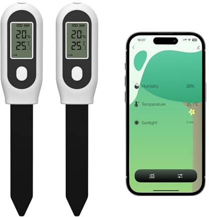 GIEX Zigbee 3-in-1 Bodenfeuchtesensor, 2er-Pack, für Garten mit Temperatur- & Lichtmessung, kompatibel mit Tuya Smart App & Home Assistant