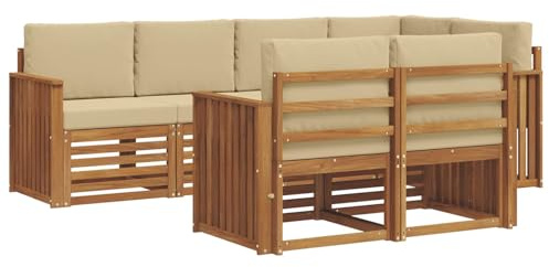 vidaXL Sofagarnituren 7 pcs Natur und Beige Massivholz Akazie, Garten-Sofa, modernes Outdoor-Sofa, langlebige Lounge, Bequeme Terassensitze für Dein Wohnzimmer