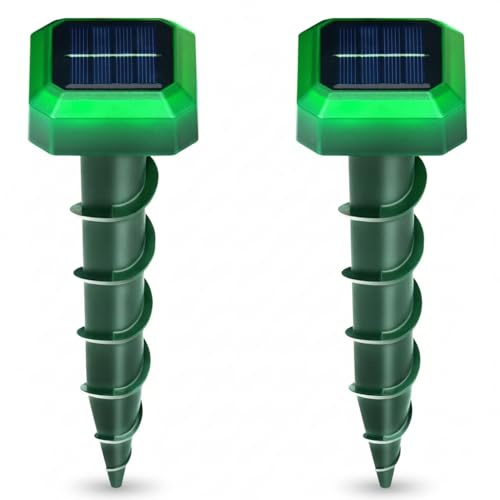 Maulwurf Vertreiber Solar Ultraschall 2 Stück - Wühlmaus Vertreiben Ohne Chemie, Maulwurfschreck mit LED-Blinklicht & Variabler Frequenz, Wühlmausschreck IP44 Wasserdicht für Rasen & Garten