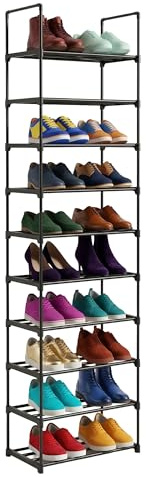 Relaxdays Schuhregal, 10 Ebenen, Stecksystem, HBT: 174x45x30 cm, Metall Schuhablage, platzsparend, Schuhgestell, schwarz