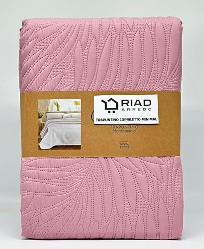 Riad Arredo Trapuntino Singolo Minimal Tinta Unita Primaverile Estivo Leggero 170x250 cm - Copriletto Trapuntato in Morbida Microfibra – Palmas Rosa Antico