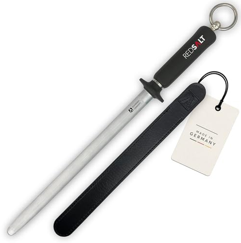 REDSALT® Profi Wetzstahl 30 cm oval – Standardzug für klassische Kochmesser | HRC 65 Chrom-Vanadium-Stahl | Made in Solingen | Premium Messerschärfer mit ergonomischem Griff