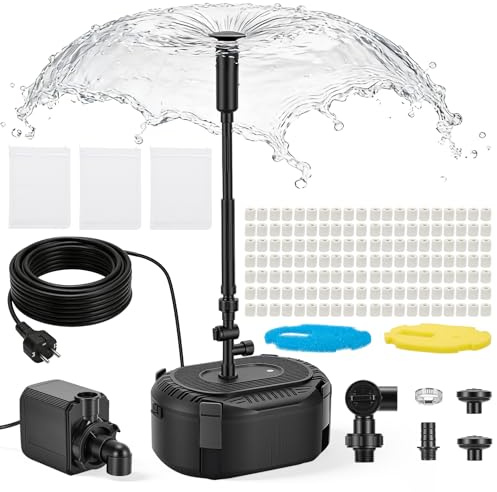 Yigowyigo Teichpumpe mit Filter 3000L/H – Teichfilter komplettset mit Pumpe 40W, 3 Springform-Düsen (Glocke/Vulkan/Gänseblümchen), mehrstufige Filterung für klares Wasser – Teichpumpe für Außen