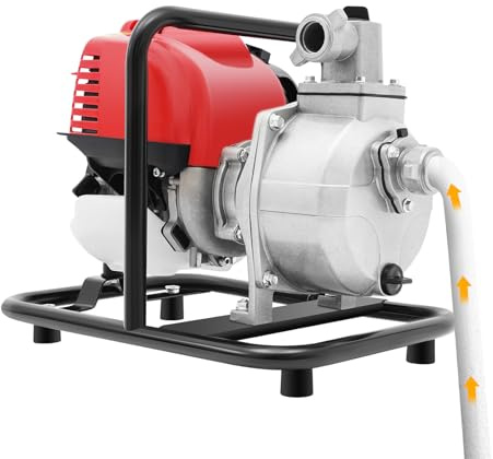 Professional Petrol Water Pump 4 Stroke 38cc Gasoline Water Pump, 135 L/min, 25mm/1in Dirty WaterPump for Water Removal, Drainage & Syphoning, Ideal for Garden Irrigation, Swimming Pool