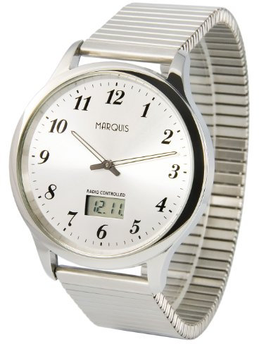 MARQUIS Elegante Herren Funkuhr (Junghans-Uhrwerk) Gehäuse und Armband aus Edelstahl 964.6020