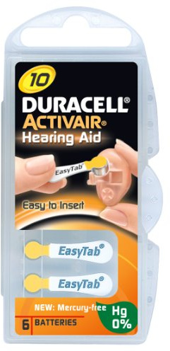 6 pezzi. Duracell, 60 Batterie EasyTab, tipo 10, prive di mercurio (0% Hg), colore: giallo