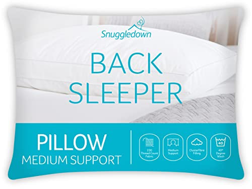 Snuggledown Hotel Collection Back Sleeper Pillow - Supportive & Breathable Boxed Pillow for Back Sleepers | Cotton Cover, UK-Made, Non-Allergenic, Machine Washable (43 x 69cm)