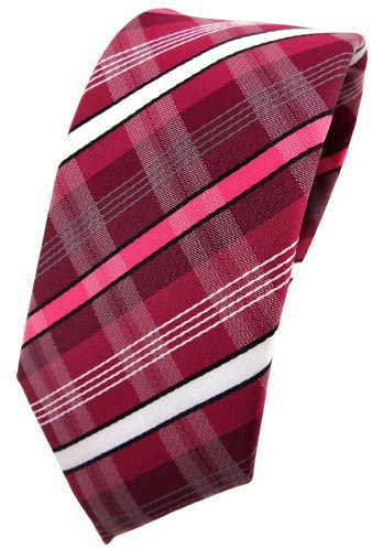 TigerTie - schmale Designer Krawatte in rot bordeaux erdbeerrot weiß schwarz grau gestreift