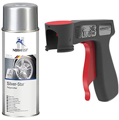 AUPROTEC Pistolengriff + Lackspray Silver Star Felgen Silber Spray Sprühlack Felgenlack Autolack 1x 400ml