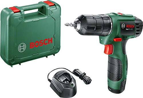 Bosch Home and Garden Coffret perceuse-visseuse à deux vitesses sans-fil Bosch - EasyDrill 1200 (Livrée avec une batterie 12V, un embout de vissage double), Noir/Vert