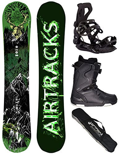 Airtracks Herren Snowboard Set Freeride Freestyle Forest King Carbon Wide Hybrid Rocker 160 - Snowboard Bindung Master - Snowboardboots Strong ATOP 42 - SB Bag